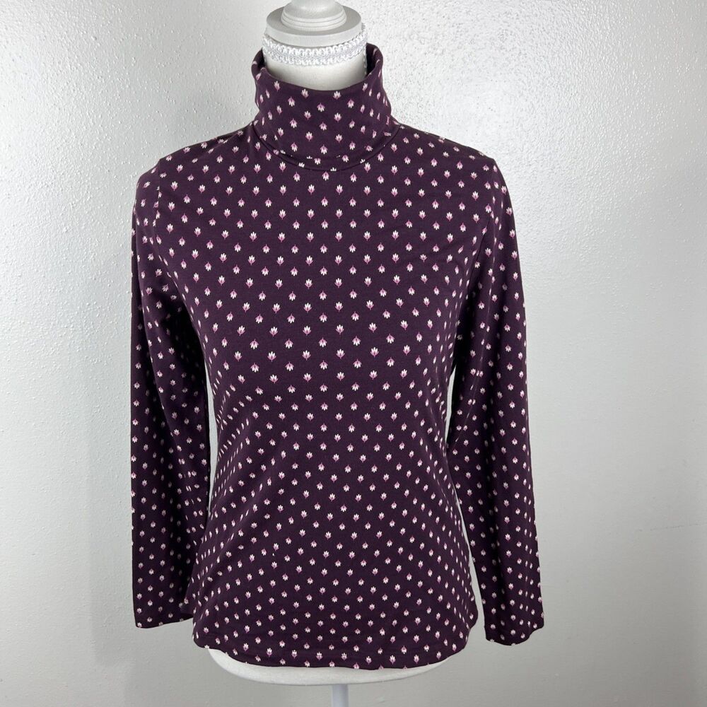 Lands' End Turtleneck Shirt Women Small Purple Floral Shaped Fit Pullover Casual - Picture 13 of 13